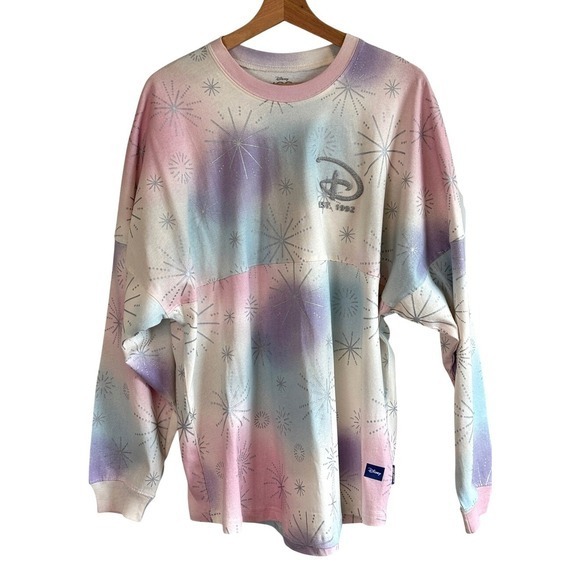 Disney Spirit Jersey Tops - Disneyland Paris Like New Pastel Fireworks Glitter Puffy Lettering Consign